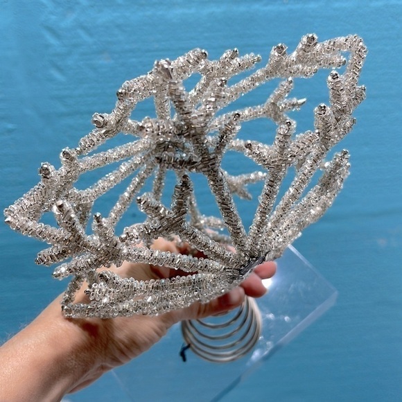 Ashland Christmas Holiday Silver Beaded Snowflake Tree Topper 10” Rhinestone New - Picture 10 of 14
